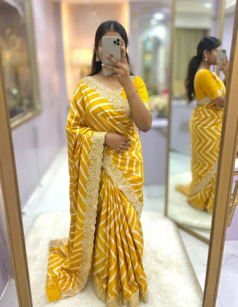 Zig zag work Saree (pink)